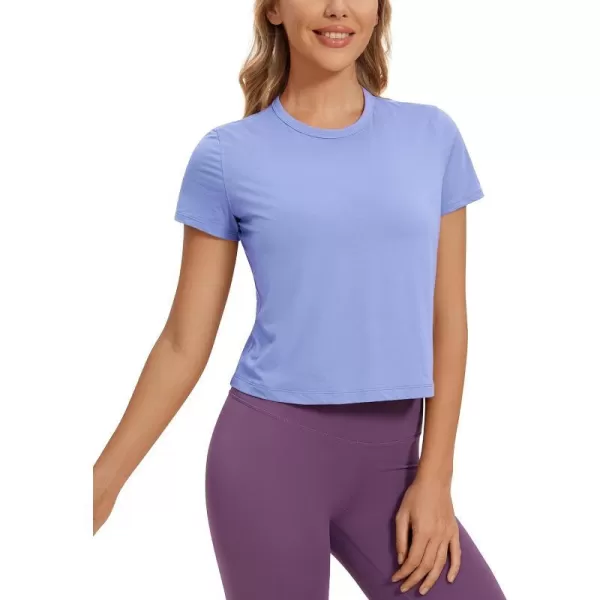 CRZ YOGA Womens Pima Cotton Short Sleeve Crop Tops High Neck Cropped Workout Tops Yoga Athletic Shirts Casual TShirtPeriwinkle Purple