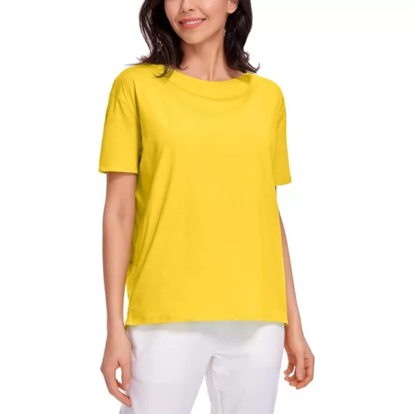 CRZ YOGA Womens Pima Cotton Short Sleeve Shirts Boat Neck Loose Fit Gym Workout TShirt Athletic Casual TopsHigh Visibility Yellow