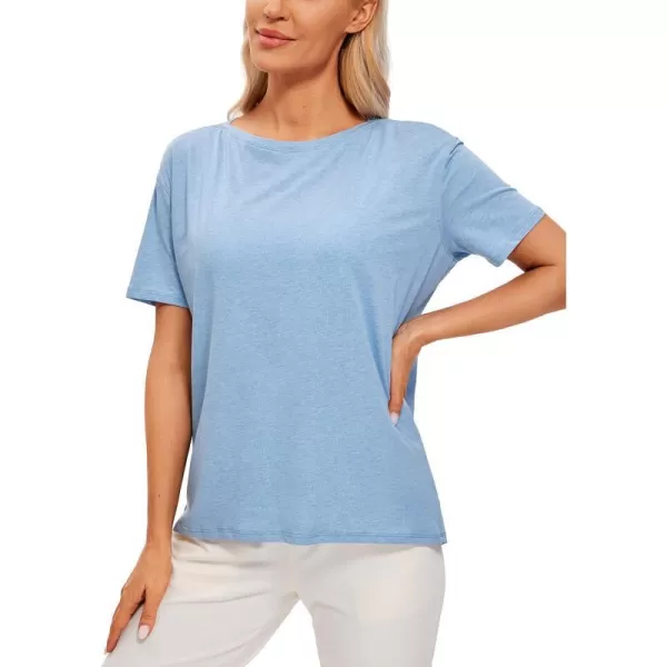 CRZ YOGA Womens Pima Cotton Short Sleeve Shirts Loose Fit Gym Workout TShirt Athletic Casual TopsHeathered Neptune Blue