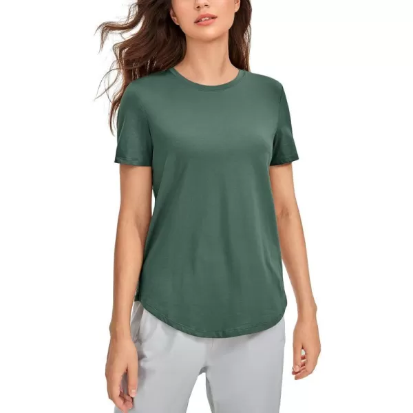 CRZ YOGA Womens Pima Cotton Short Sleeve Workout Shirt Yoga TShirt Athletic Tee TopGraphite Green