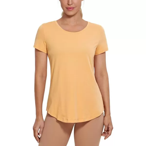 CRZ YOGA Womens Pima Cotton Short Sleeve Workout Shirt Yoga TShirt Athletic Tee TopWood Color