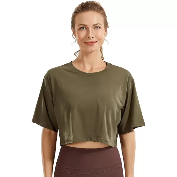 CRZ YOGA Womens Pima Cotton Workout Crop Tops Short Sleeve Yoga Shirts Casual Athletic Running TShirtsCoast Stone Brown