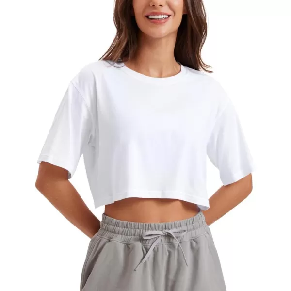 CRZ YOGA Womens Pima Cotton Workout Crop Tops Short Sleeve Yoga Shirts Casual Athletic Running TShirtsWhite