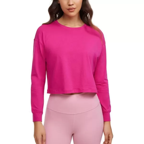 CRZ YOGA Womens Pima Cotton Workout Long Sleeve Shirts Loose Athletic Yoga Tops Basic Casual Fall Crop ShirtGranita Pink