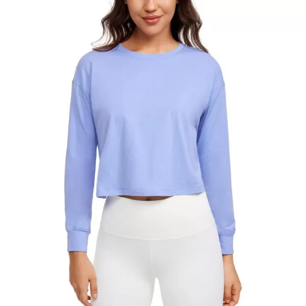 CRZ YOGA Womens Pima Cotton Workout Long Sleeve Shirts Loose Athletic Yoga Tops Basic Casual Fall Crop ShirtPeriwinkle Purple