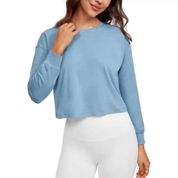 CRZ YOGA Womens Pima Cotton Workout Long Sleeve Shirts Loose Athletic Yoga Tops Basic Casual Fall Crop ShirtUniverse Blue