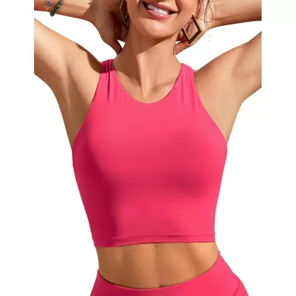 CRZ YOGA Womens Racerback Bikini Tops Quick Dry Modest Swimsuit Top Sports Padded Bathing SuitMagenta