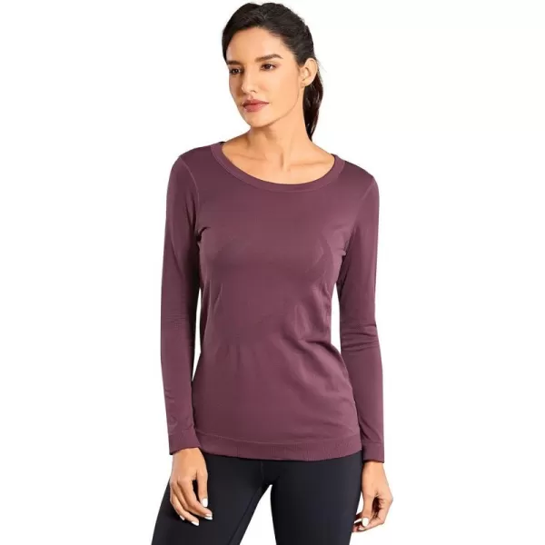 CRZ YOGA Womens Seamless Athletic Long Sleeves Sports Running Shirt Breathable Gym Workout TopArctic Plum  Relaxed Fit