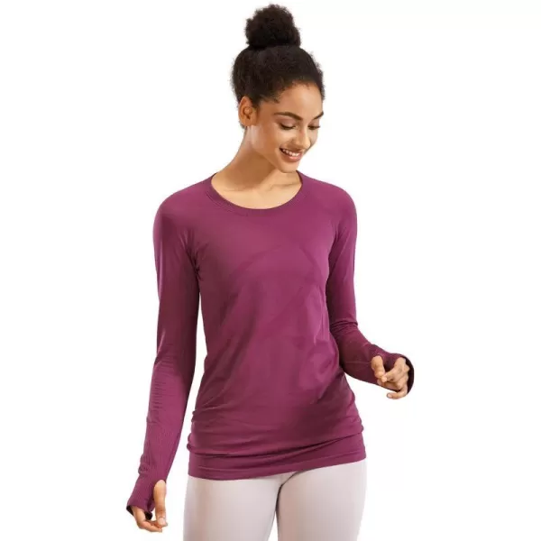 CRZ YOGA Womens Seamless Athletic Long Sleeves Sports Running Shirt Breathable Gym Workout TopFuchsiaslim Fit