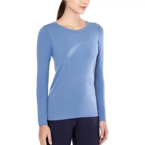 CRZ YOGA Womens Seamless Athletic Long Sleeves Sports Running Shirt Breathable Gym Workout TopGrey Blue  Relaxed Fit