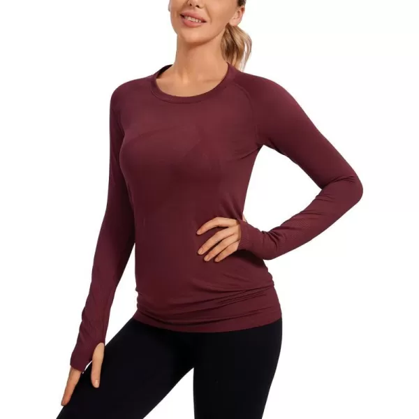 CRZ YOGA Womens Seamless Athletic Long Sleeves Sports Running Shirt Breathable Gym Workout TopNoctilucence Redslim Fit