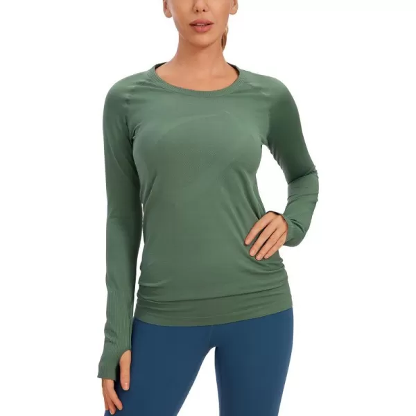 CRZ YOGA Womens Seamless Athletic Long Sleeves Sports Running Shirt Breathable Gym Workout TopVibrant Greenslim Fit