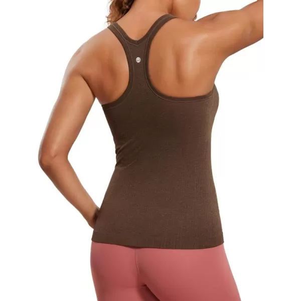 CRZ YOGA Womens Seamless Ribbed Racerback Tank Tops with Built in Bra  Padded Scoop Neck Slimming Athletic Long CamisoleCoffee Brown