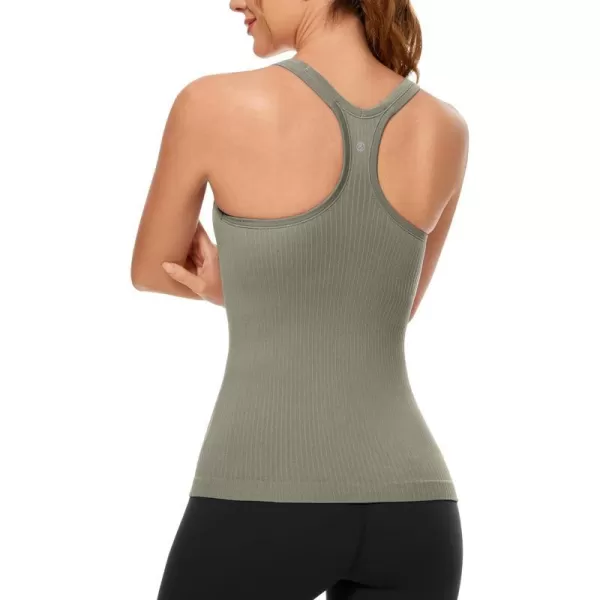 CRZ YOGA Womens Seamless Ribbed Racerback Tank Tops with Built in Bra  Padded Scoop Neck Slimming Athletic Long CamisoleDark Green