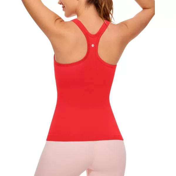 CRZ YOGA Womens Seamless Ribbed Racerback Tank Tops with Built in Bra  Padded Scoop Neck Slimming Athletic Long CamisoleDeep Red