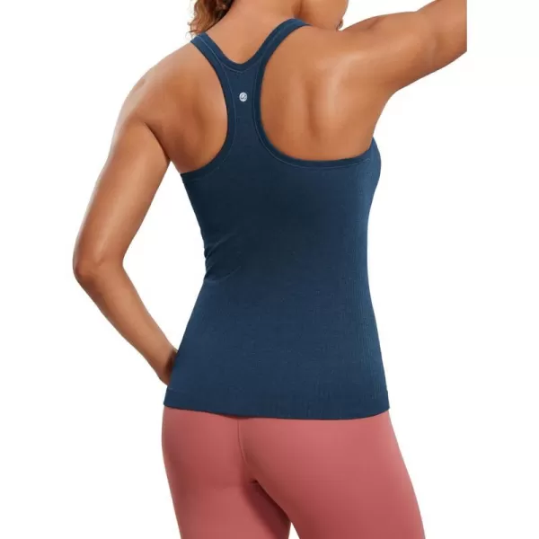 CRZ YOGA Womens Seamless Ribbed Racerback Tank Tops with Built in Bra  Padded Scoop Neck Slimming Athletic Long CamisoleFrench Navy