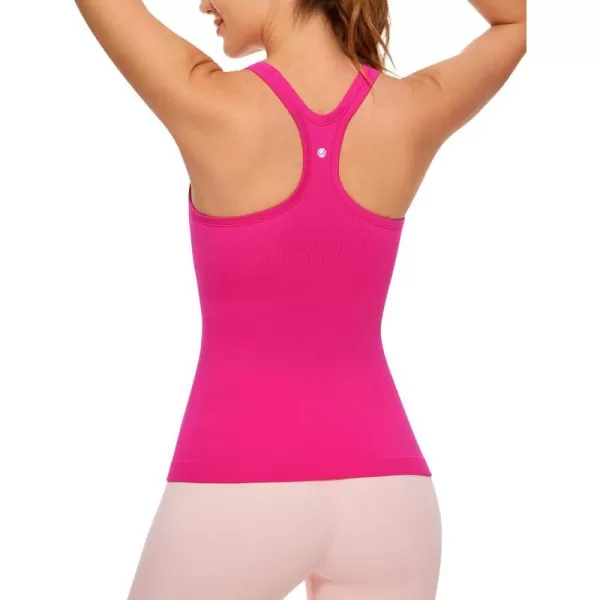 CRZ YOGA Womens Seamless Ribbed Racerback Tank Tops with Built in Bra  Padded Scoop Neck Slimming Athletic Long CamisoleGranita Pink