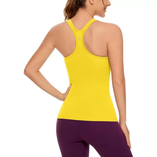 CRZ YOGA Womens Seamless Ribbed Racerback Tank Tops with Built in Bra  Padded Scoop Neck Slimming Athletic Long CamisoleHigh Visibility Yellow