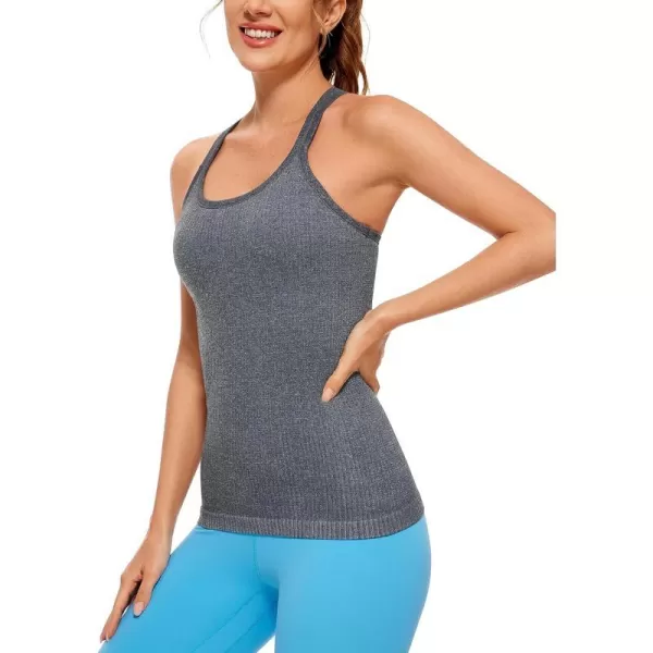 CRZ YOGA Womens Seamless Ribbed Racerback Tank Tops with Built in Bra  Padded Scoop Neck Slimming Athletic Long CamisoleLight Gray 7