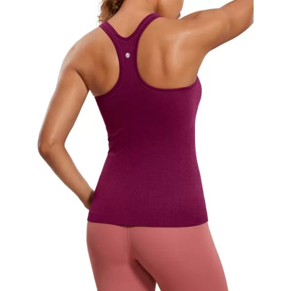 CRZ YOGA Womens Seamless Ribbed Racerback Tank Tops with Built in Bra  Padded Scoop Neck Slimming Athletic Long CamisoleMagenta Purple