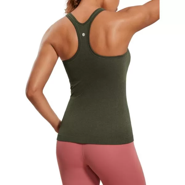 CRZ YOGA Womens Seamless Ribbed Racerback Tank Tops with Built in Bra  Padded Scoop Neck Slimming Athletic Long CamisoleOlive Green