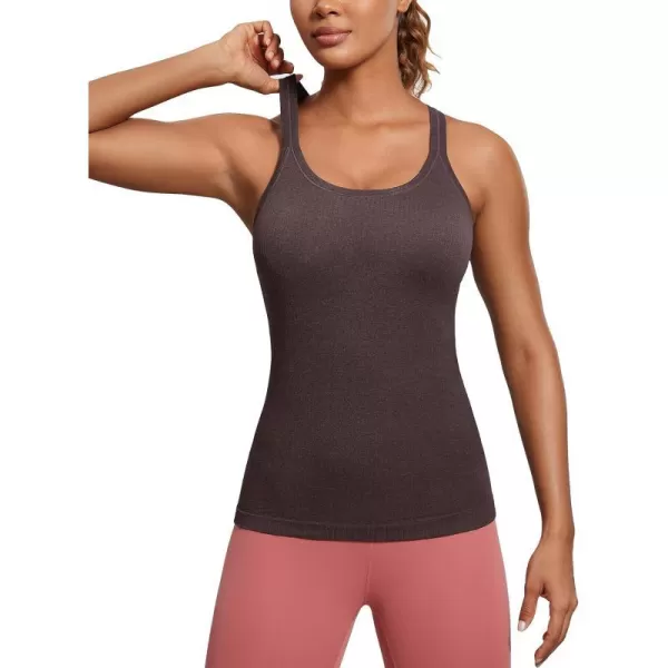 CRZ YOGA Womens Seamless Ribbed Racerback Tank Tops with Built in Bra  Padded Scoop Neck Slimming Athletic Long CamisoleTaupe