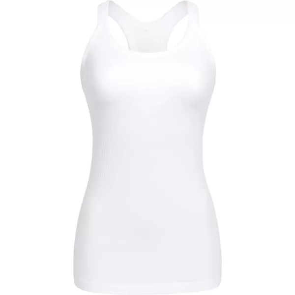 CRZ YOGA Womens Seamless Ribbed Racerback Tank Tops with Built in Bra  Padded Scoop Neck Slimming Athletic Long CamisoleWhite