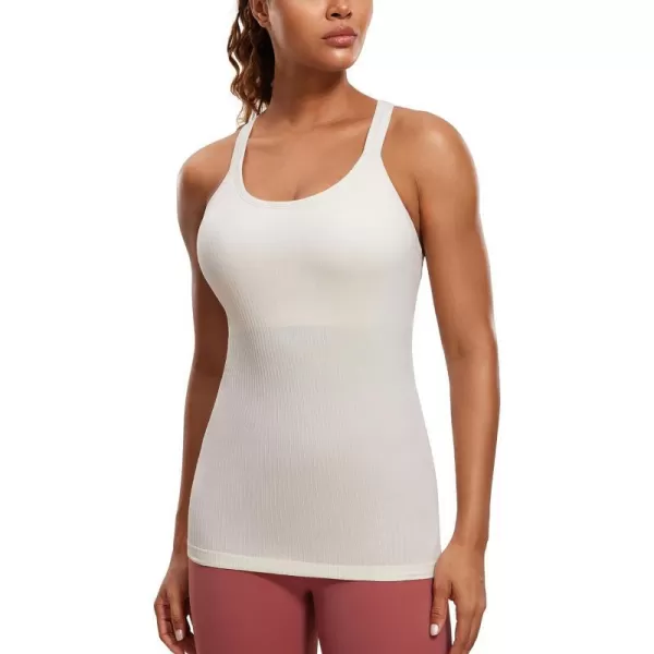 CRZ YOGA Womens Seamless Ribbed Racerback Tank Tops with Built in Bra  Padded Scoop Neck Slimming Athletic Long CamisoleWhite Apricot