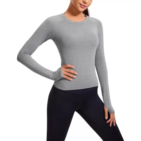 CRZ YOGA Womens Seamless Ribbed Workout Long Sleeve Shirts Quick Dry Gym Athletic Tops Breathable Running ShirtSlate Grey Marl