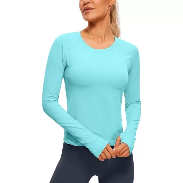 CRZ YOGA Womens Seamless Ribbed Workout Long Sleeve Shirts Quick Dry Gym Athletic Tops Breathable Running ShirtTurquoise