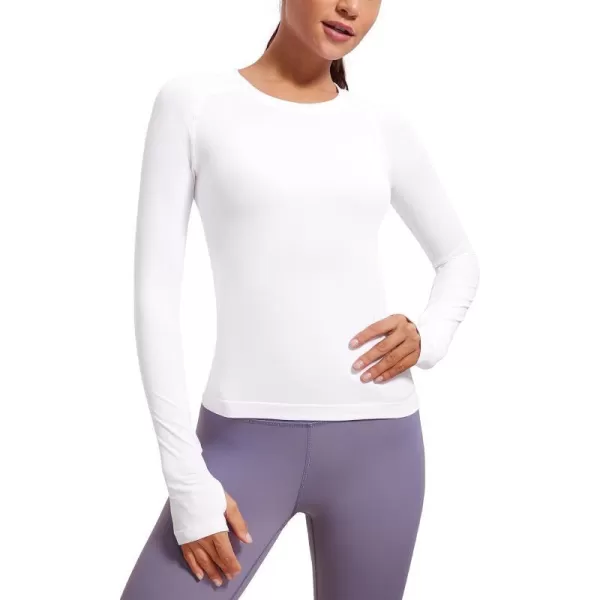 CRZ YOGA Womens Seamless Ribbed Workout Long Sleeve Shirts Quick Dry Gym Athletic Tops Breathable Running ShirtWhite