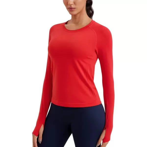 CRZ YOGA Womens Seamless Workout Long Sleeve Shirts Quick Dry Gym Athletic Tops Breathable Running Yoga ShirtDeep Red