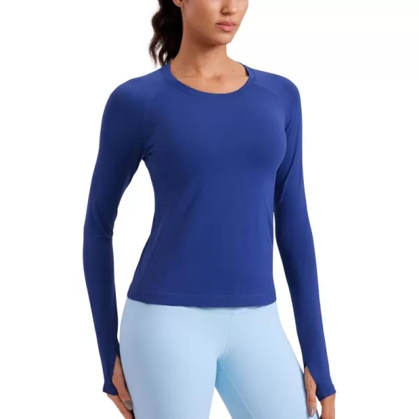 CRZ YOGA Womens Seamless Workout Long Sleeve Shirts Quick Dry Gym Athletic Tops Breathable Running Yoga ShirtLarkspur Blue