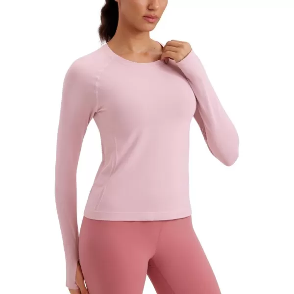 CRZ YOGA Womens Seamless Workout Long Sleeve Shirts Quick Dry Gym Athletic Tops Breathable Running Yoga ShirtRose Blush