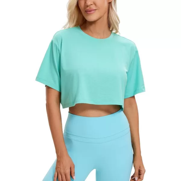 CRZ YOGA Womens Short Sleeve Tops Lightweight Breathable Workout Shirts High Neck Crop Tops Athletic Yoga TShirtsTropical Mint Green