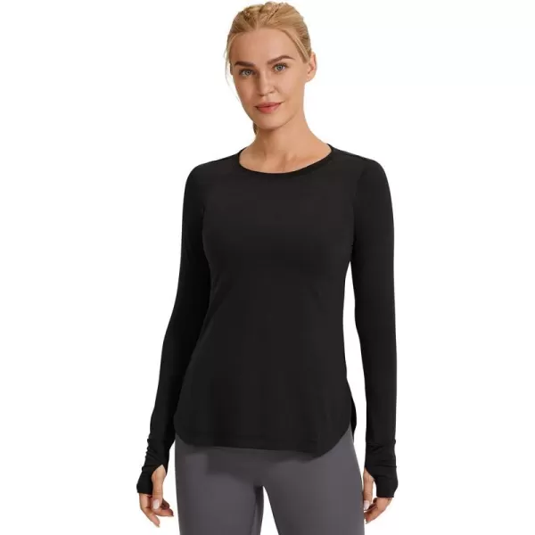 CRZ YOGA Womens Sports Shirt Hiking Running Workout Long Sleeve Top with ThumbholesBlack