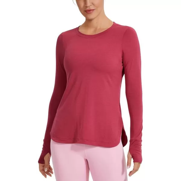 CRZ YOGA Womens Sports Shirt Hiking Running Workout Long Sleeve Top with ThumbholesMaple Red