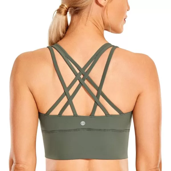 CRZ YOGA Womens Strappy Longline Sports Bras  Wirefree Padded Medium Impact Workout Crop Tank TopGrey Sage