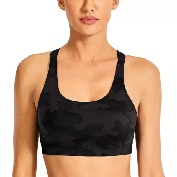 CRZ YOGA Womens Strappy Sports Bras Fitness Workout Padded Yoga Bra Criss Cross BackDark Grey Camouflage