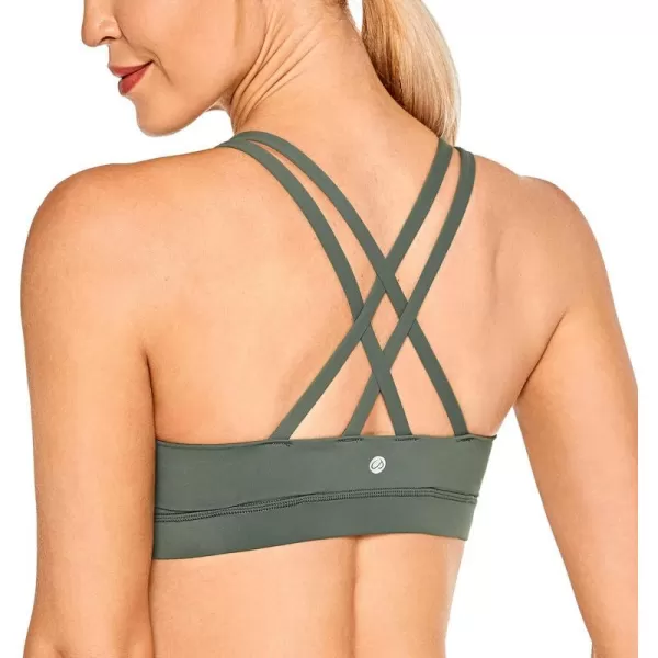 CRZ YOGA Womens Strappy Sports Bras Fitness Workout Padded Yoga Bra Criss Cross BackGrey Sage