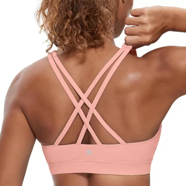 CRZ YOGA Womens Strappy Sports Bras Fitness Workout Padded Yoga Bra Criss Cross BackPuff Pink