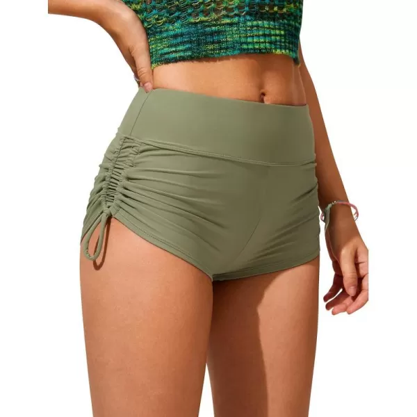 CRZ YOGA Womens Swim Shorts  High Waisted Bathing Suit Bottoms Adjustable Ruched Side Board Shorts Swimsuit Boy ShortsMoss Green