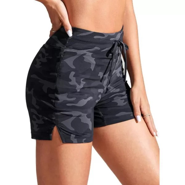 CRZ YOGA Womens Swim Shorts 4  High Waisted Board Shorts Zipper Pocket Bathing Swimwear Shorts Side Split with Mesh LinerJungle Camouflage Gray