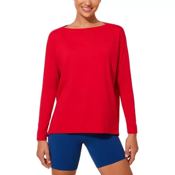 CRZ YOGA Womens UPF 50 Lightweight Long Sleeve Workout Shirts Sun Protection Loose Quick Dry Hiking Tops Outdoor FishingFestival Red