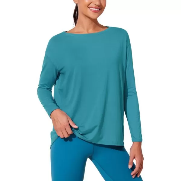 CRZ YOGA Womens UPF 50 Lightweight Long Sleeve Workout Shirts Sun Protection Loose Quick Dry Hiking Tops Outdoor FishingGreen Jade