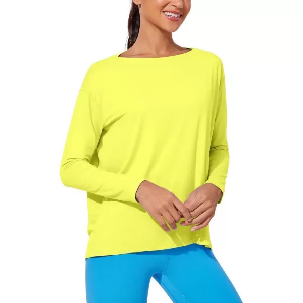 CRZ YOGA Womens UPF 50 Lightweight Long Sleeve Workout Shirts Sun Protection Loose Quick Dry Hiking Tops Outdoor FishingLuminous Yellow