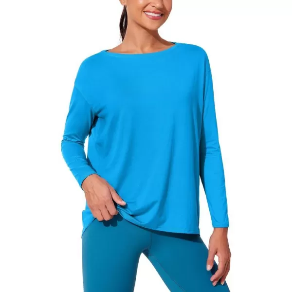 CRZ YOGA Womens UPF 50 Lightweight Long Sleeve Workout Shirts Sun Protection Loose Quick Dry Hiking Tops Outdoor FishingPoolside Blue