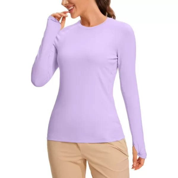 CRZ YOGA Womens UPF 50 Sun Protection Long Sleeve Workout Shirts Quick Dry Outdoor Hiking Running Tops with Thumb HolesElfin Purple