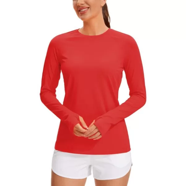 CRZ YOGA Womens UPF 50 Sun Protection Long Sleeve Workout Shirts Quick Dry Outdoor Hiking Running Tops with Thumb HolesFestival Red