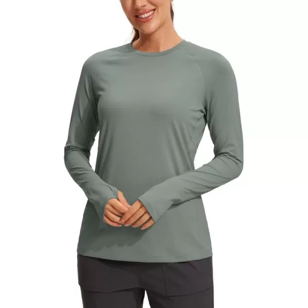 CRZ YOGA Womens UPF 50 Sun Protection Long Sleeve Workout Shirts Quick Dry Outdoor Hiking Running Tops with Thumb HolesGrey Sage